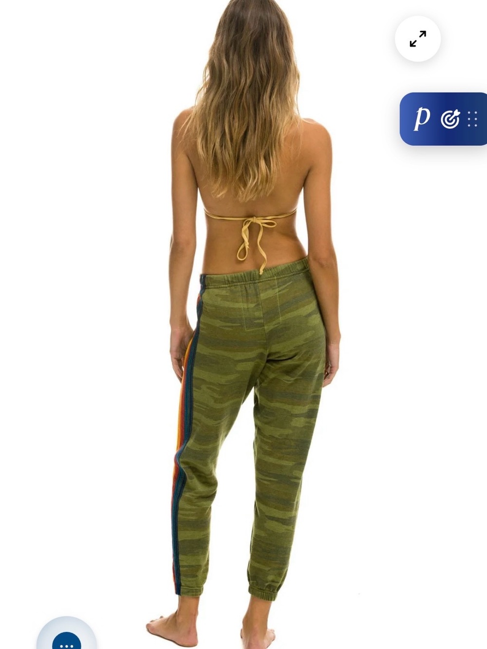 Aviator Nation Olive Camo Track Pants with Rainbow Side Stripes - Picture 3 of 7